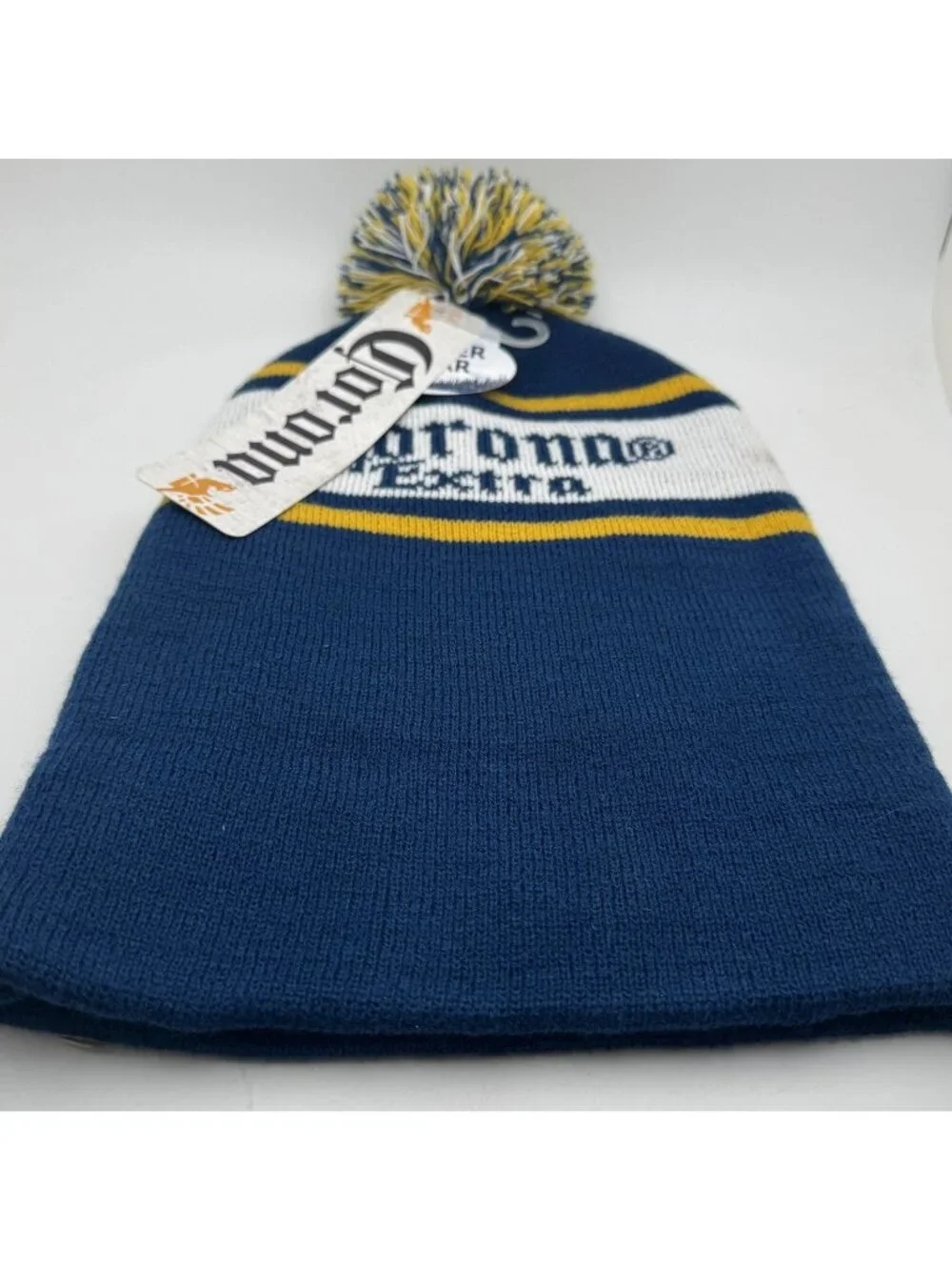 Corona Extra Beanie Hat Pom Pom Knit Winter Cap Blue Yellow White One Size New